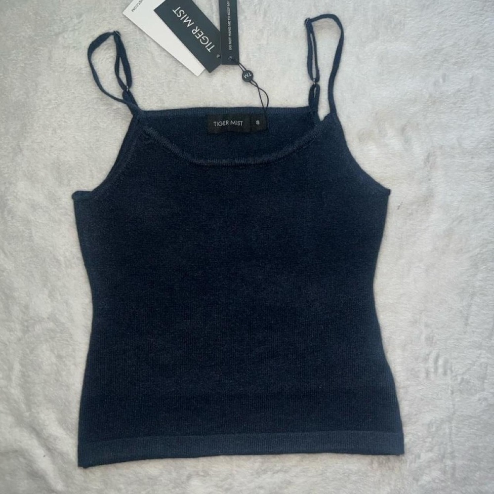 Tiger Mist Navy Blue Knit Cami Top Square Neck SleevelessAdjustable Straps Small